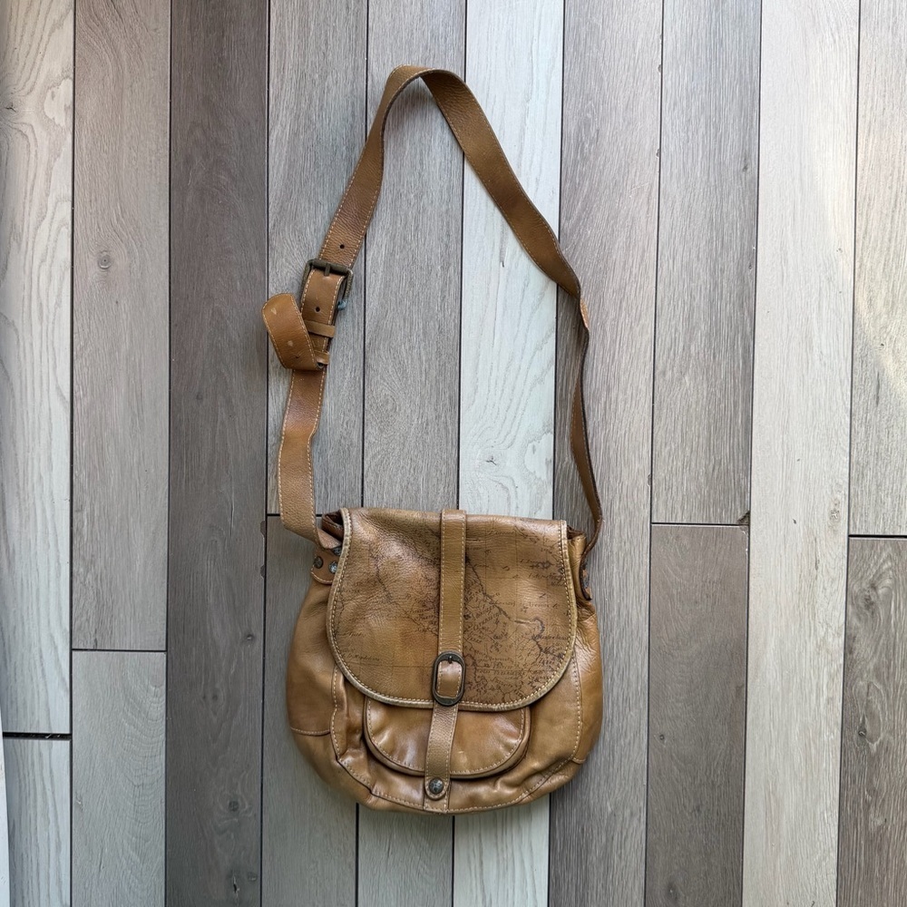 Patricia Nash World Map Print Leather Saddle Bag